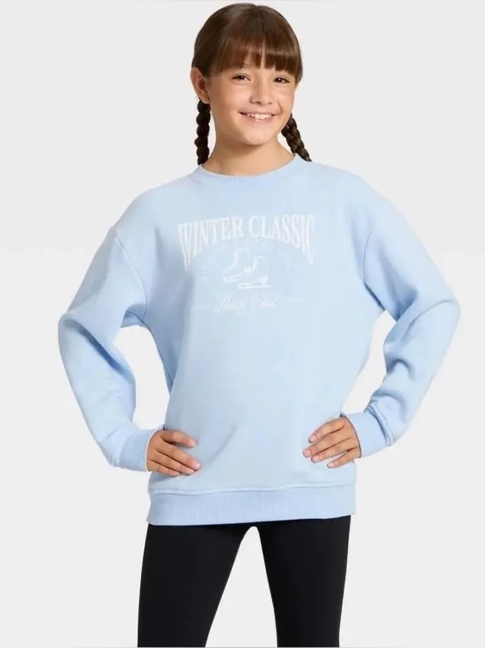 NEW All In Motion Girls Winter Classic Crew Neck Sweatshirt Light Blue  sz L